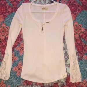 White long sleeve lace up top